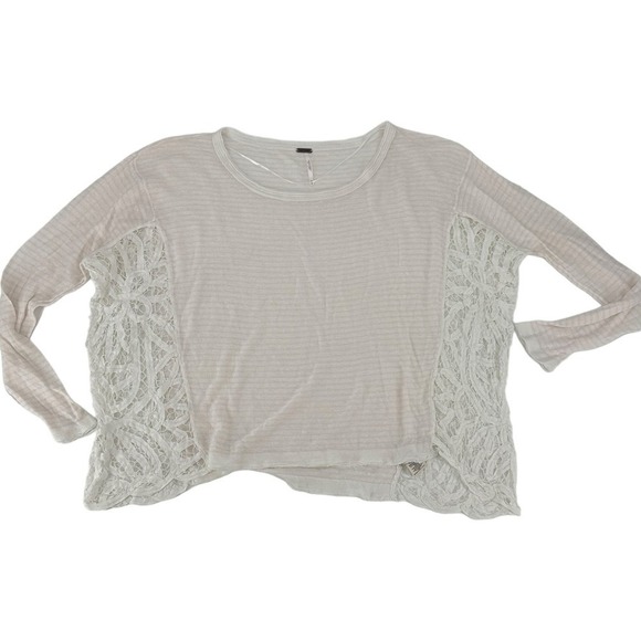 Free People Womens Pullover Sweater White Crochet Top Scoop Neck Knit Size M - Picture 4 of 9